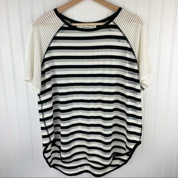 Derek Lam 10C x Athleta Mesh Striped Raglan Tee White Black Cream Size Large - Picture 3 of 10